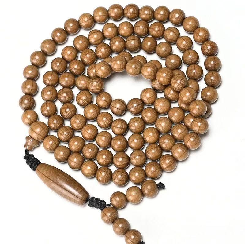 Handcrafted Six-Lobed Dragon Wood Buddhist Beads Rosary, 20mm