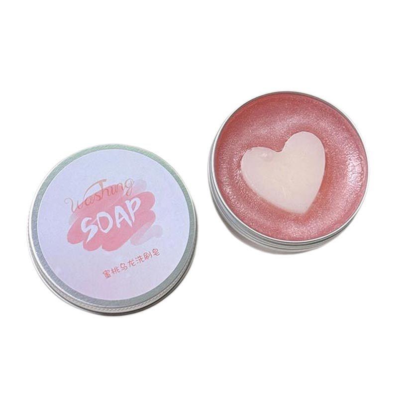 Portable Makeup Brush Cleaning Soap+Silicone Pad Solid Cleanser For Makeup Sponge And Brushes Travel Friendly Cosmetic Wash Tool Peach Oolong