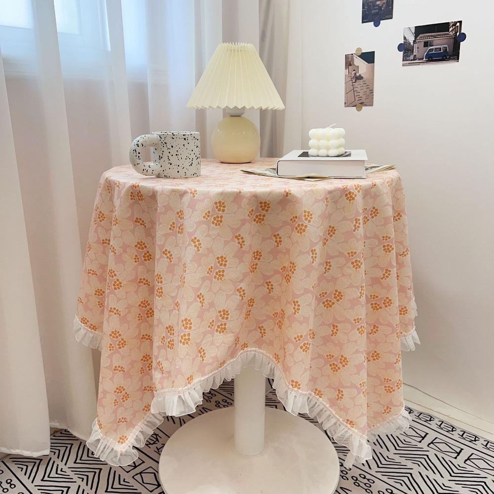 Hot Girl Heart Lace Side Tablecloth Floral Cartoon Round Table Mat Multi Functional 140*140CM Decorative Fabric Home Decoration