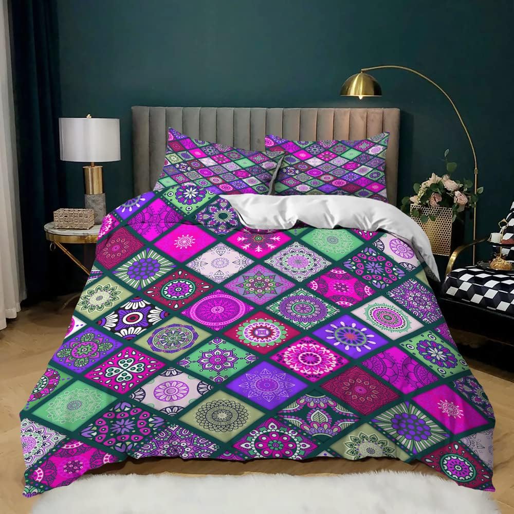 Bohemian Mandala Duvet Cover Set Tribal Exotic Patchwork Geometric Quilt Cover Hippie Floral Flowers Bedding Set With Pillowcase