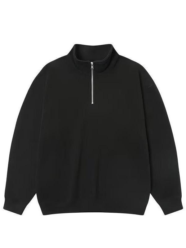 Unisex Stand Collar Half-Zip Solid Color Hoodie - Trendy, Versatile, and Casual Loose Fit Top