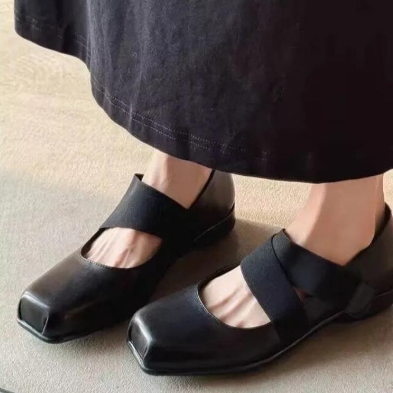 Fashion Vintage Low Heel Single Shoes Women's New Square Toe Shallow Mouth Cross with Soft Sole Block Heel Mary Jane Shoes