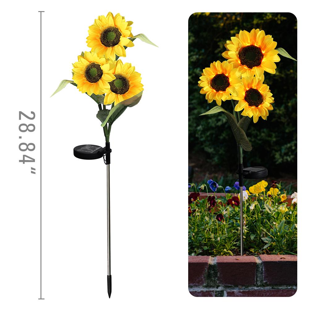 Solar Lights Outdoor Garden Decor 3 Heads Sunflower Light Waterproof Outdoor Lamp Auto ON/Off Decorative Lights for Garden Patio