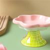 Flower Designed Cat Bowl, Raised, For Neck Protection, Includes Snack Dish, Water Plate, Food Bowl With Stand Pink