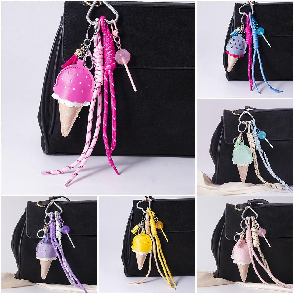 New Ice Cream Car Keychain Mini Lollipop Leather DIY Decoration Colorful Car Key Chains