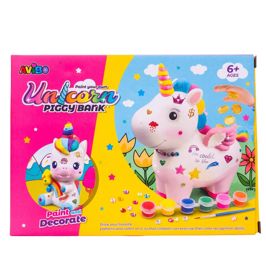 Piggy Bank for Children Unicorn Creative Set Figurine Paints Stickers