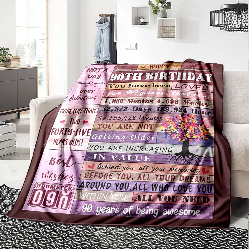 90Th Birthday Celebration Cozy Blanket Soft Warm Cozy Great for Sofa Couch Office Bed Picnics Four Seasons Universal Stylish Y27