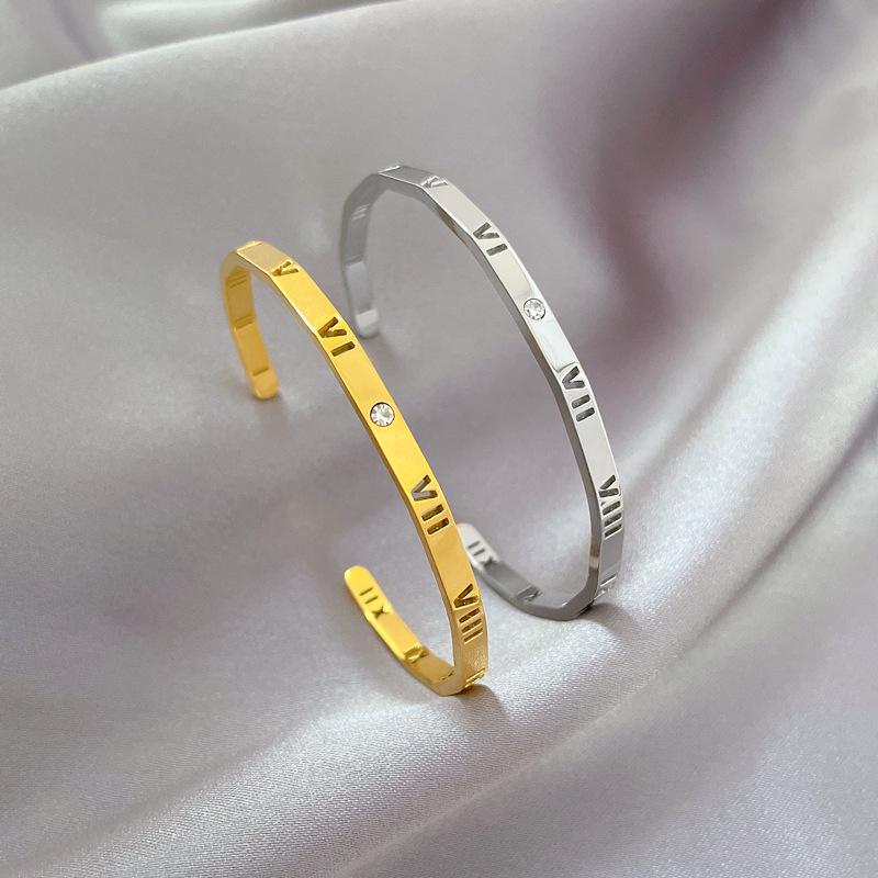 Titanium Steel European And American Digital Titanium Steel Bracelet Minimalist Retro Fashion Stainless Steel Bracelet