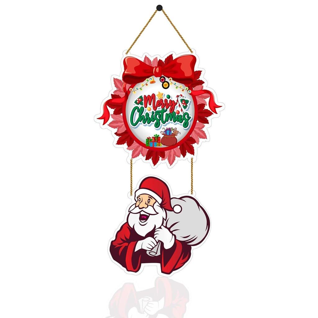 Decorative Christmas Wall Hanging Wooden Art Decoration Item for Home | Office | Living Room | Bedroom (Circle Santa)
