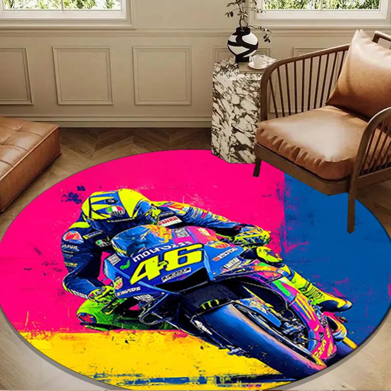 Rider Speeding Through Neon Light Round Mat Home Decor, Chair Rug For livingroom,Bedroom, Doormat Home Decor Birthday Gift Christmas Gifts