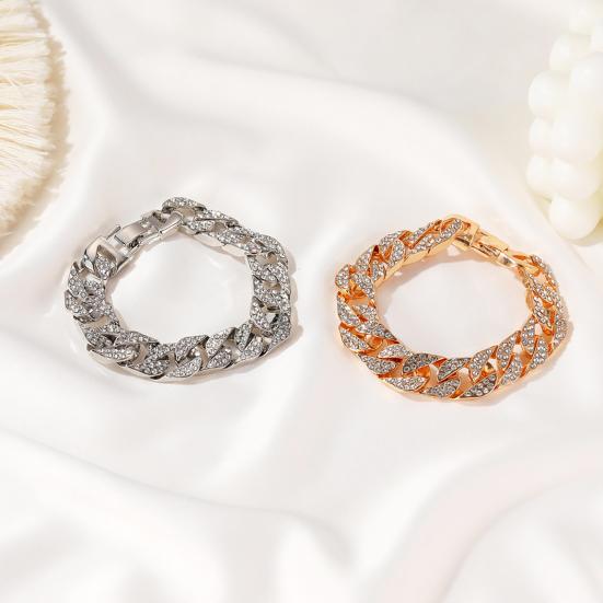 Women Rhinestone Inlaid Cuban Link Chain Bracelet  Jewelry Gift