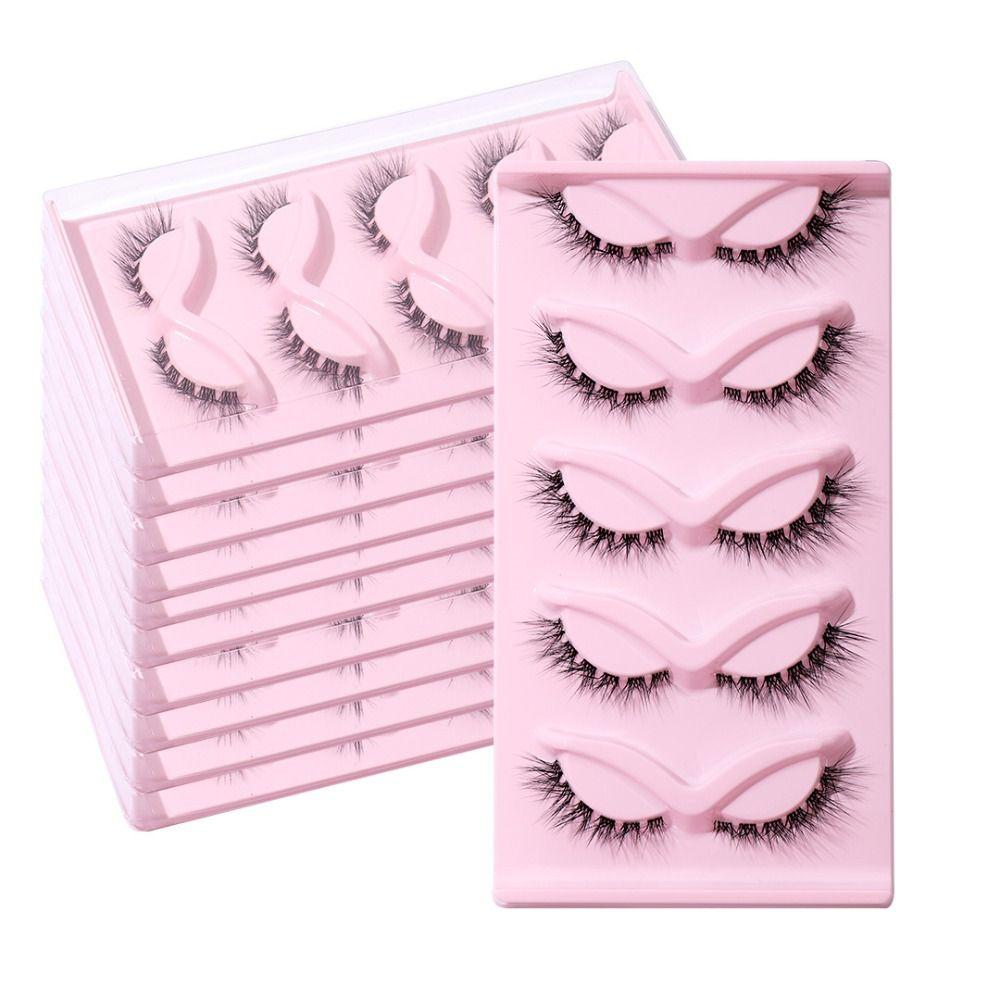 5 Pair Full Strip Cat Eye Fake Lashes 3D Faux Mink Lashes Fluffy L Curl False Eyelashes  Women