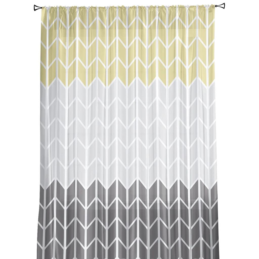 Geometric Yellow Gray Sheer Curtains For Living Room Bedroom Tulle Window Drapes For Kitchen Decoration