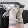 1Pair Cartoon Cute Cat Dog Balls Cotton Socks Kawaii Cat Dog Tinkerbell Egg Print Middle Tube Sock Female Lolita Knitting Socks