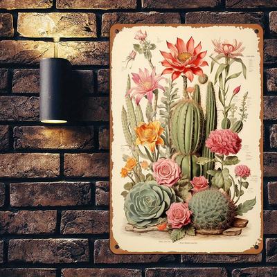 Vintage Cactus Metal Sign 8x12 Inch Aluminum Tin Sign PreDrilled Waterproof for Home Garage Wall Decor