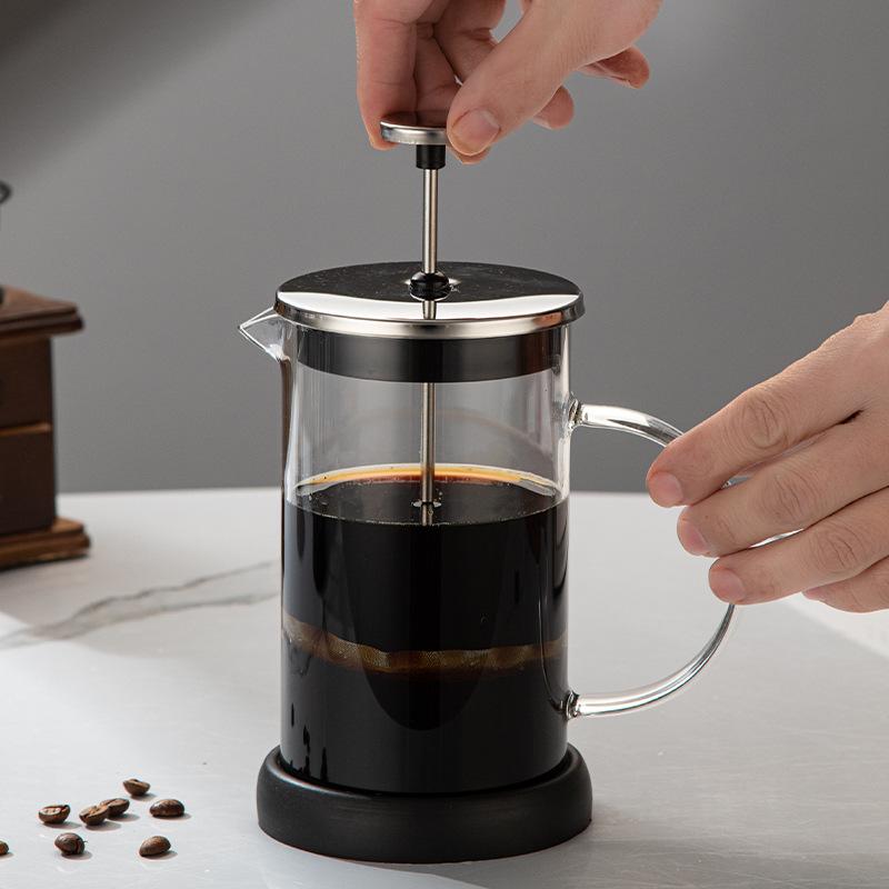 Kaffekanna presskanna, hög borosilikatglas 304 handhälld kaffebryggare mjölkskummare, tebryggare, filterkanna