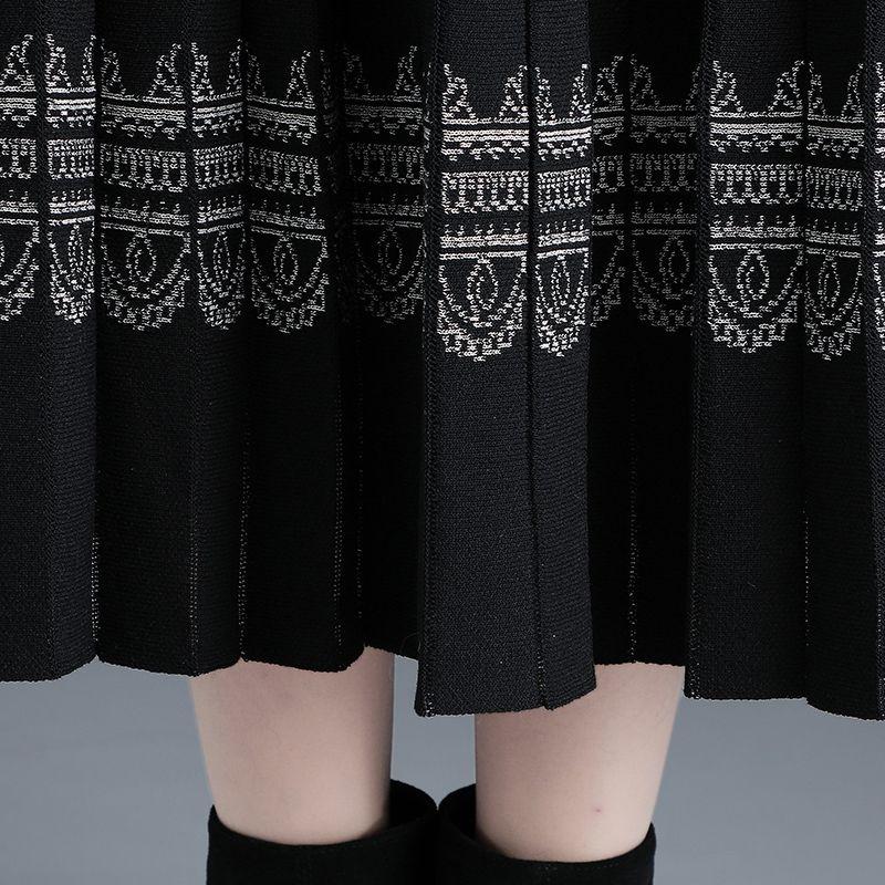 Damen Ethno-Stil High-End Verdickter Strick Midi-Rock Winter Hohe Taille A-Linie Bodycon Ausgestellter Rock