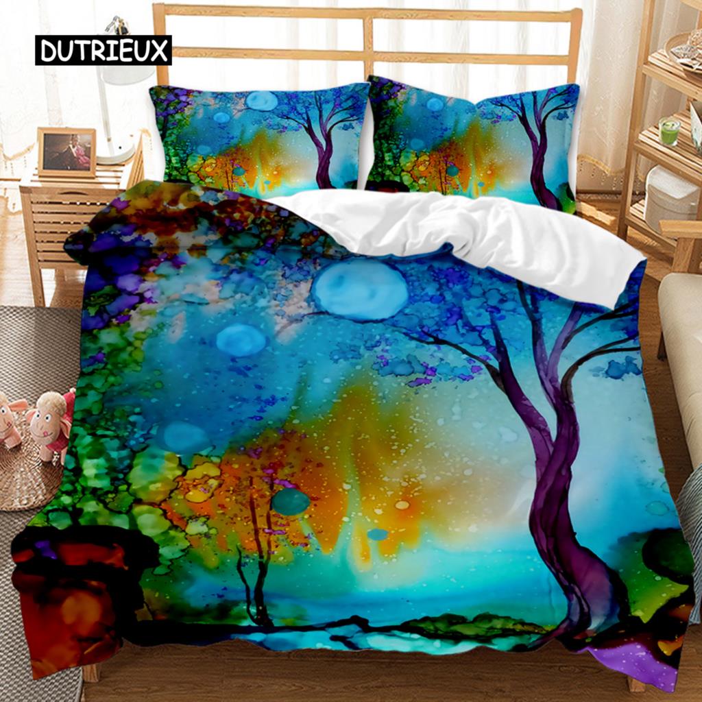 Träd Påslakan Bohemisk Skog Lyckoträd Täcke Örngott Sängkläder Set Twin Dubbel Queen King Size Polyester Täcke