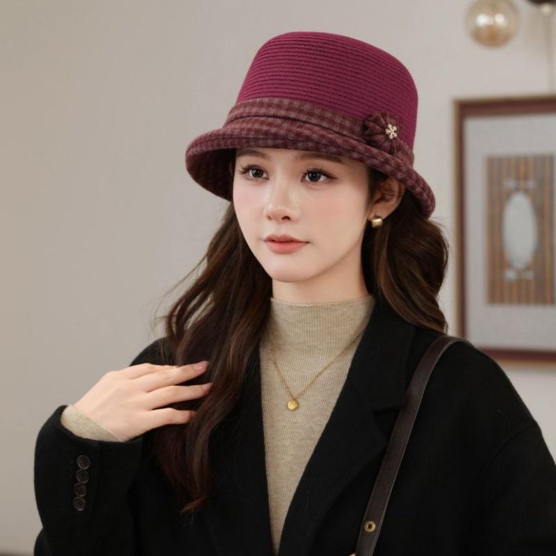 Wool Bucket Hat Women's Small Edge Autumn and Winter Thermal Hat Casual Basin Hat Knitted Ear Hat New Wool Hat