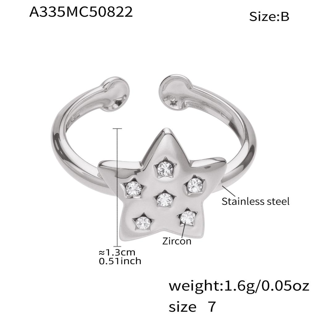 Oumaijia 18k Gold-Plated Geometric Zircon Pentagram Open Ring