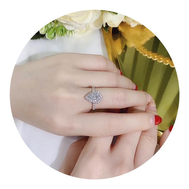 High sense super flash water drop zircon ring women, fashion ins tide Internet celebrity light luxury jewelry Valentine's Day gift