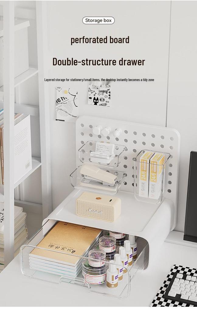 Customizable DIY Pegboard Desk Organizer Storage Box for Students