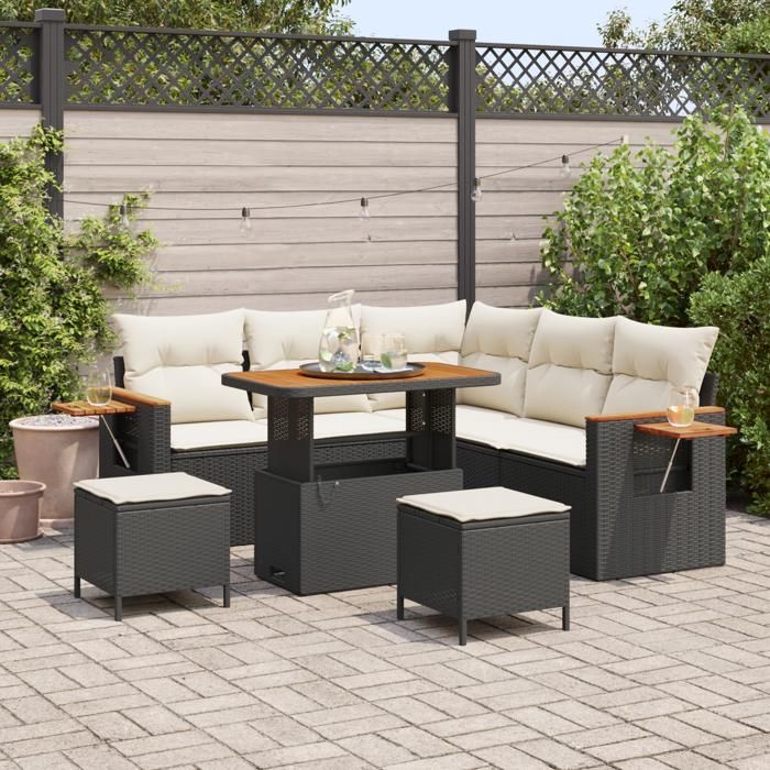 Set de canapé de jardin vidaXL 8 pièces avec coussins en rotin synthétique noir, Set de salle à manger jardin vidaXL 3 3365125