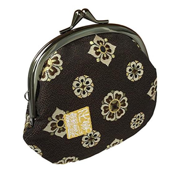 Senshishuin Gold Brocade Clasp Round Purse Hanabishi Nishijin-ori 3.5-inch Wallet/Coin (with lining) (Shoso crest)