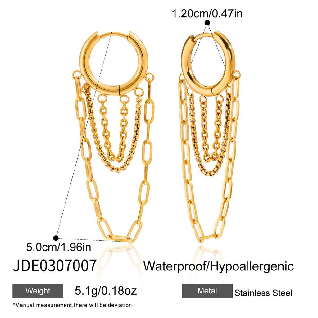Youthway Classic Round Zircon Chains Tassel Earrings For Women Minimalist 18K Gold Plated Stainless Steel Clip Earrings Jewelry