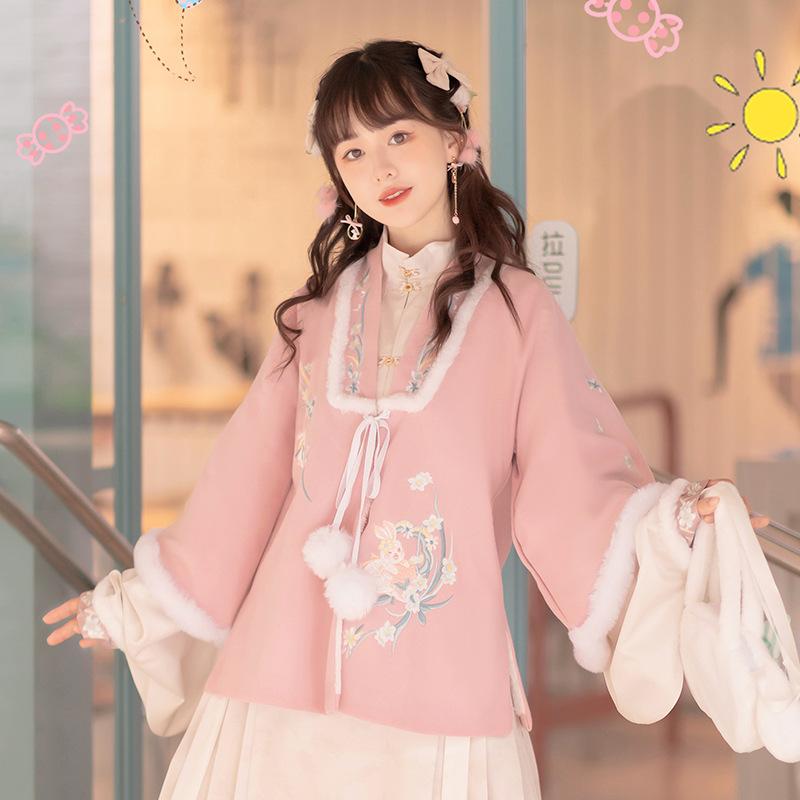 Peach Rabbit Embroidery Ming-made Cloth Cloth Jacket Horse Skirt New Year's Clothing Winter Fleece
