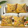3D exquisite embroidered printed pillow cover, yellow flower, bird and butterfly printed sofa chair cushion cover