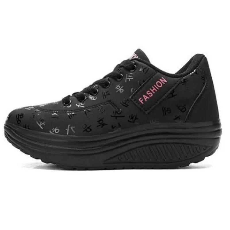 Ladies Casual Sports Shoes Breathable Comfortable Wedge Heel Thick Sole Sneakers Lace-up Shoes