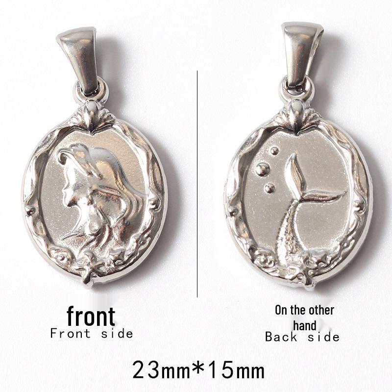 Retro Stainless Steel Mermaid Princess Necklace with Double-Sided Fish Tail Pendant
