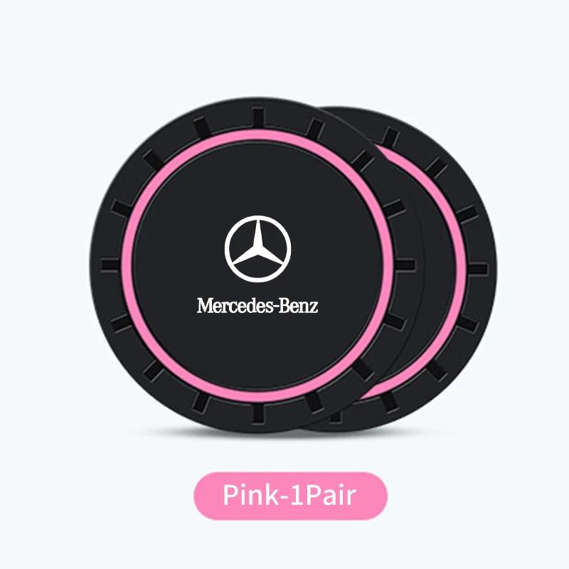 AABGT1 2PCS Car Coasters Water Cup Slots Non-Slip Mat Waterproof Cup Pad For Mercedes Benz AMG A B C E S V Class A180 CLK CLA GLE W212