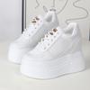 12CM Synthetisches Air Mesh Echtleder Schuhe Plateau Keil Sommer Stiefeletten Atmungsaktive Sandalen Damen Klobige Sneaker