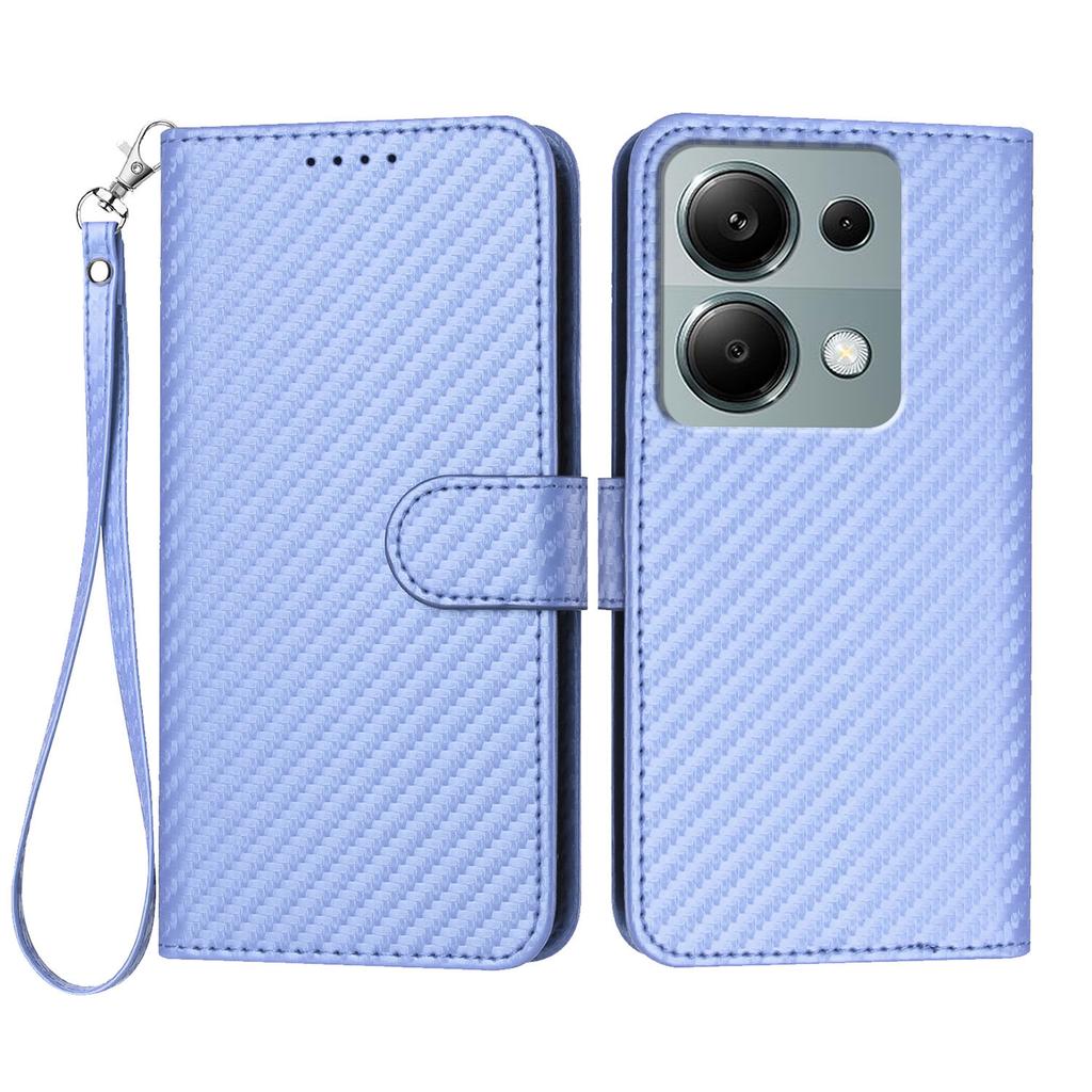 For Xiaomi Poco M6 Pro 4G/Xiaomi Redmi Note 13 Pro 4G Wallet Case with Strap Carbon Fiber Texture Leather Mobile Cover