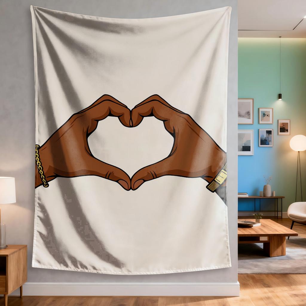 Hands forming a heart with Digital printing polyester wall tapestry suitable for use in living rooms bedrooms offices bars party