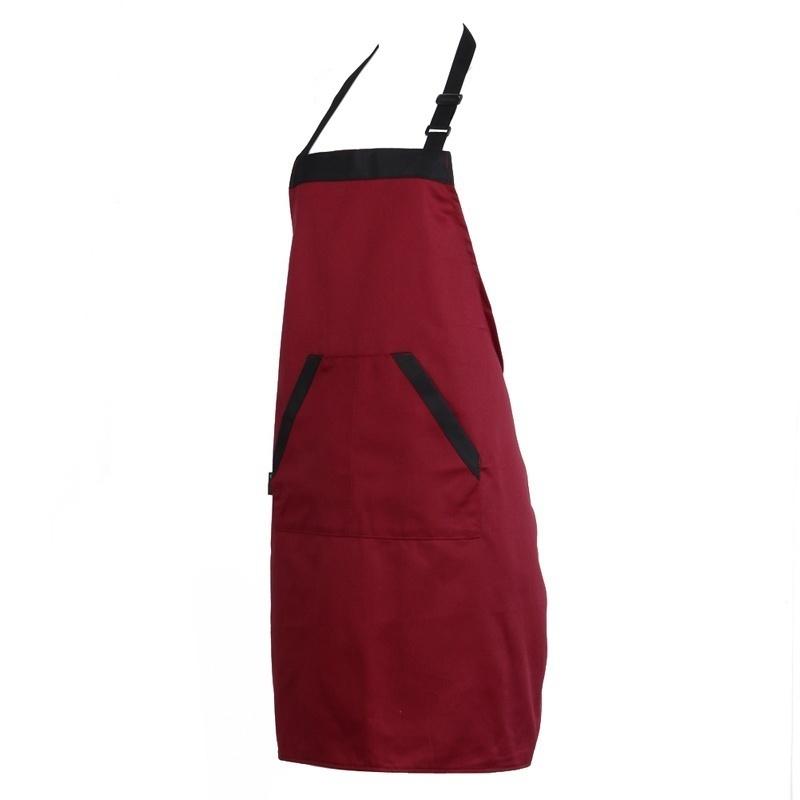 Schwarz Rot Unisex Koch Küche Catering Schürze mit 2 Taschen Einfarbig Polyester Wasserdichte Schürzen