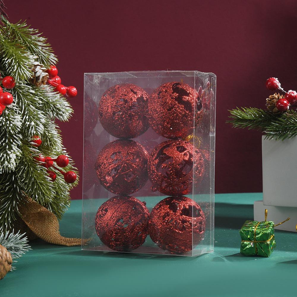 6Pcs Glitter Christmas Ball Ornaments Hanging Xmas Tree Decoration Balls Holiday Home Decoration