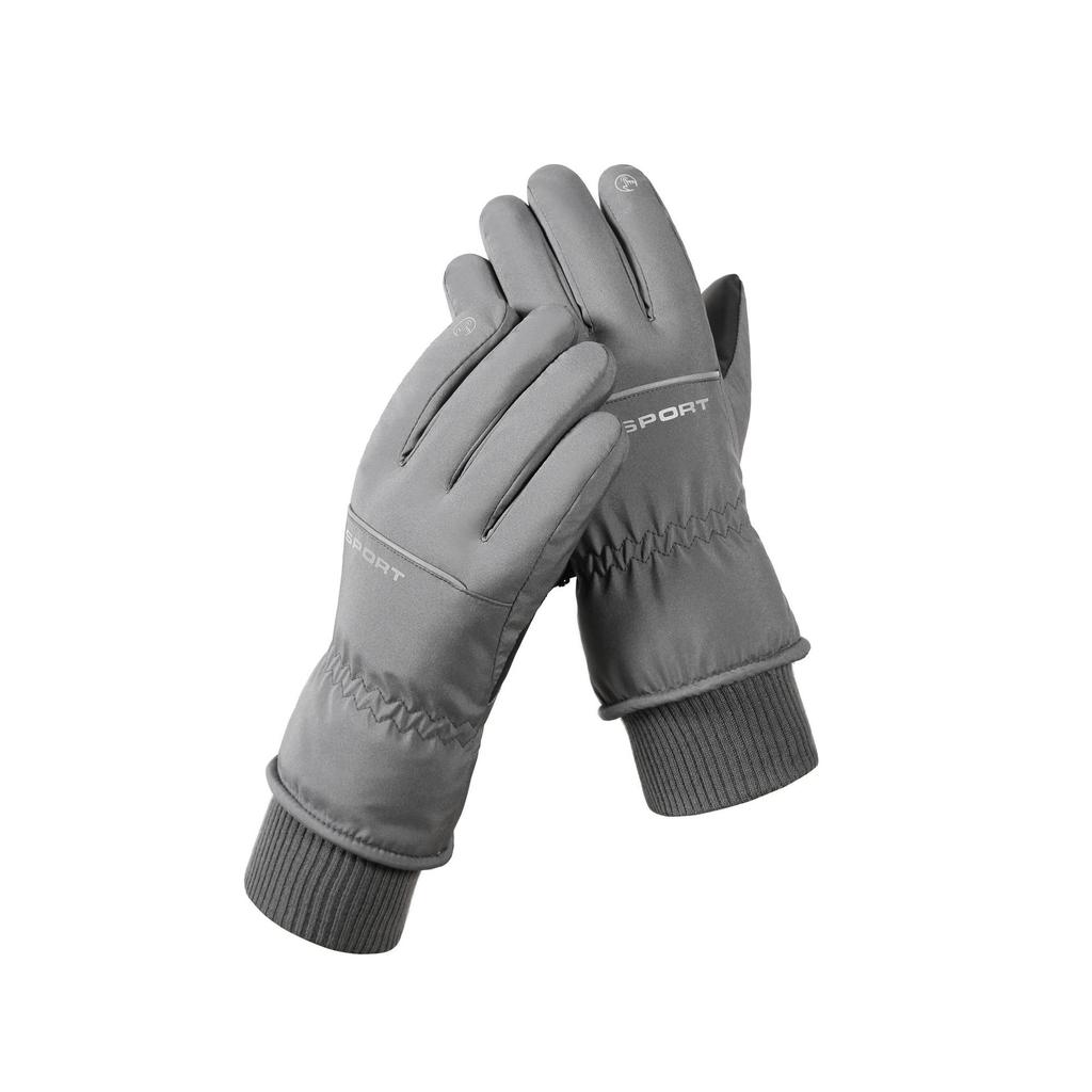 Men's Cycling and Skiing Gloves for Autumn and Winter Warm Fleece Thickened Windproof Water Repellent Touch Screen Sports Cotton Gloves