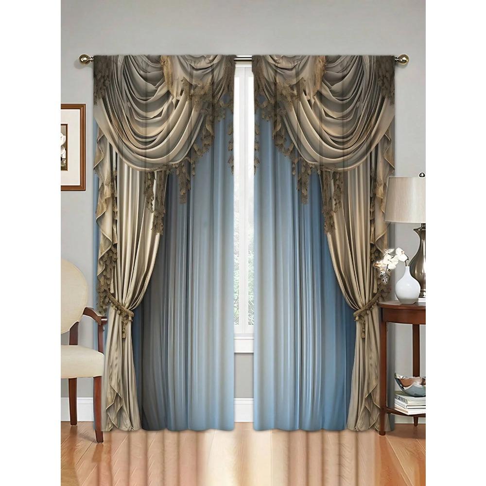2pcs Digital Printed Curtains With Modern Retro High-Grade Polyester Fiber,Household Decor Pole Top Drapes For All Season