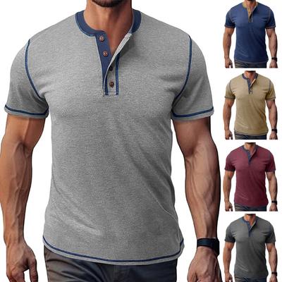 Men's Button Collar T-Shirt Color Blocking Short Sleeve Muscle Tee Summer O-Neck Casual Tee Shirt for Gym Sports Street Travel