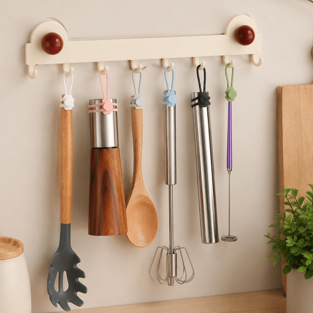 2sets(1set=6pcs) Silicone Hanging Loop Hook, Tool Handle Bundling Strap, Storage Organizer for Kitchen Utensils And Household Cleaning Tools
