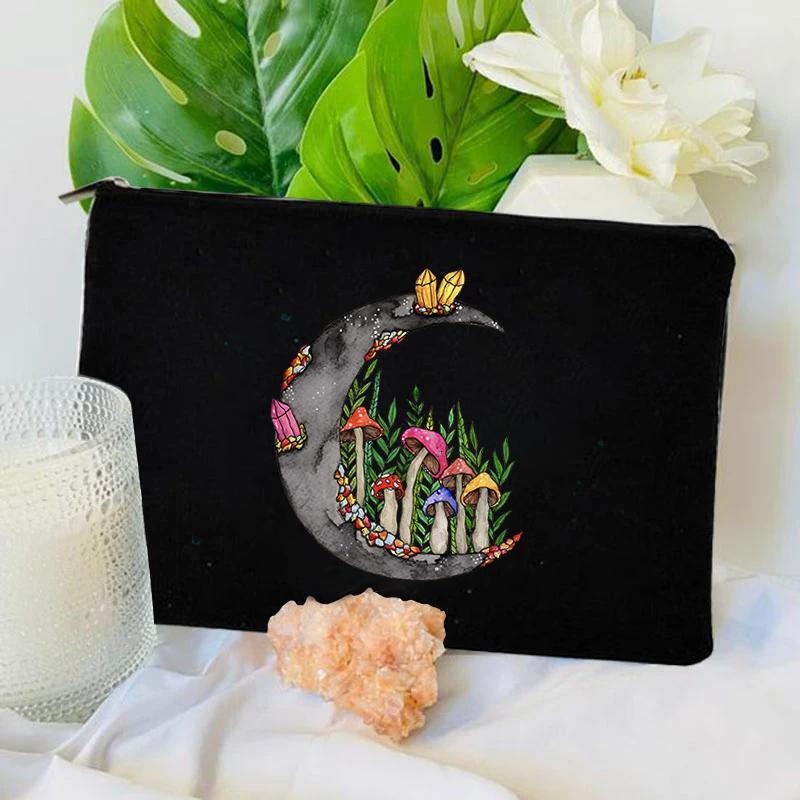 

Skeleton Flower Print Makeup Bag Women Nature Lover Good Party Gift Hand Bags Flower Mushrooms Vintage Style Women Clutch Bags