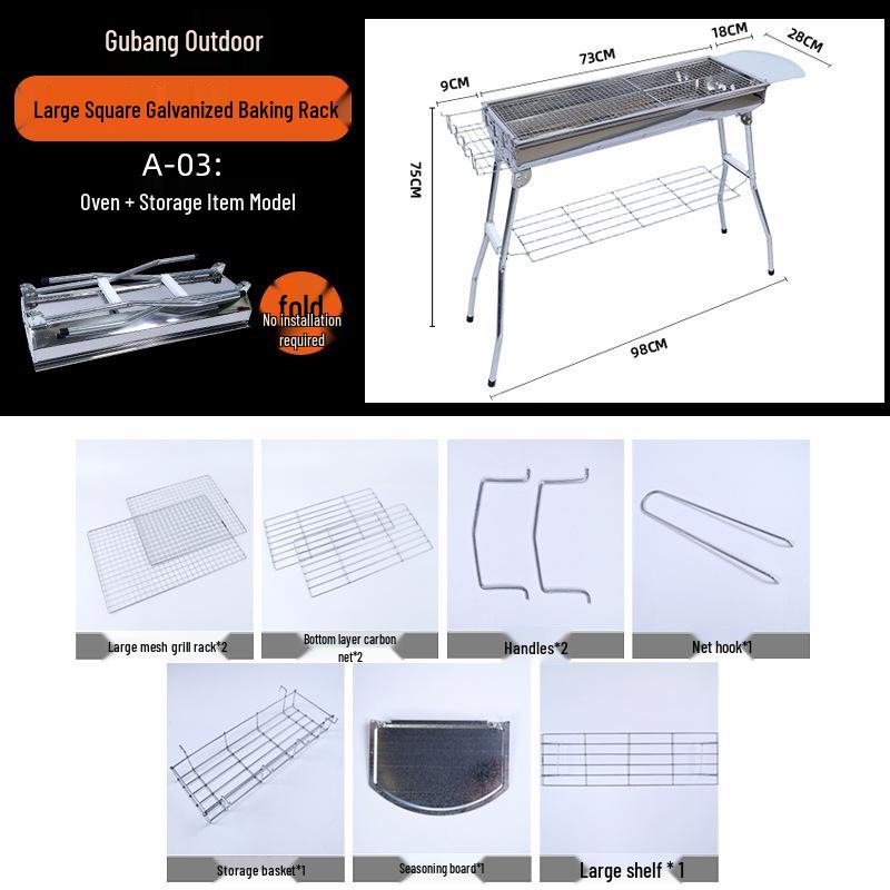 Large Portable Stainless Steel Charcoal BBQ Grill for Outdoor Picnics and Home Use
