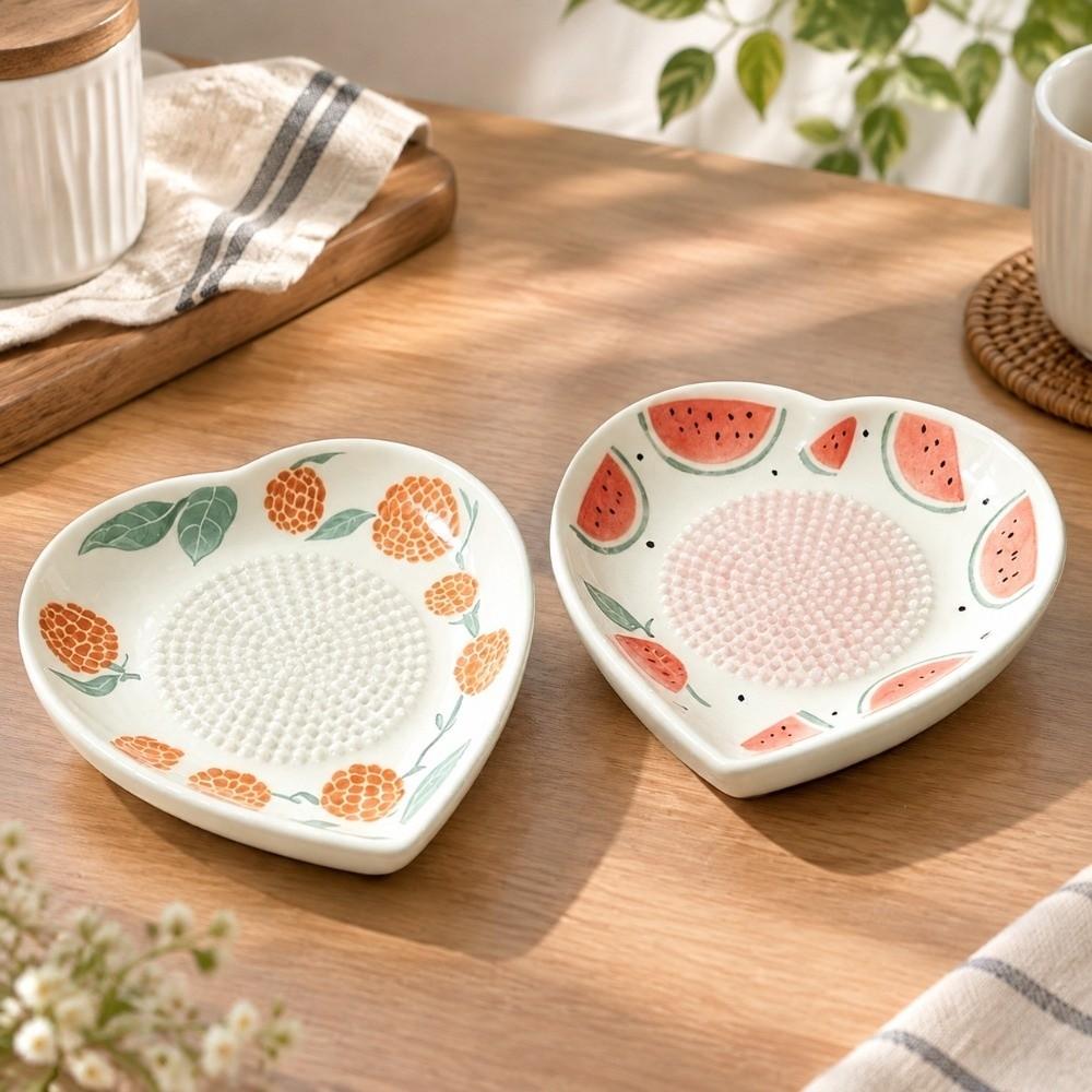 Food Grade Ceramic Ginger Grater Heart Shaped Grinding Tool Efficient Garlic Grater Plate Kitchen