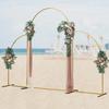 Floor-Standing Elegant Gold Wedding Arch Backdrop Stand,Carbon Steel Metal Ceremony Arch with Dual Design (Arched & Fan-Shaped)