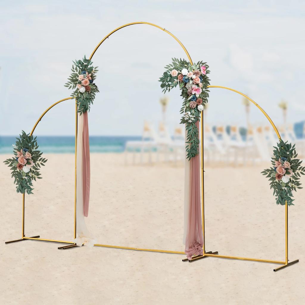 Floor-Standing Elegant Gold Wedding Arch Backdrop Stand,Carbon Steel Metal Ceremony Arch with Dual Design (Arched & Fan-Shaped)