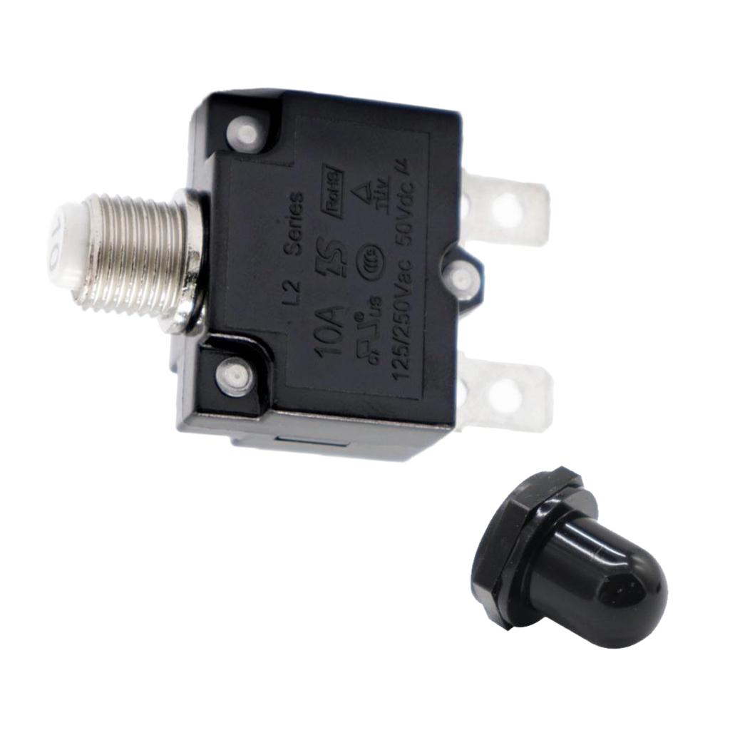 10Amp Manual Reset Overload Switch Switch 125/250V 50VDC Thermal Circuit Breaker with Bl K Waterproof Cap