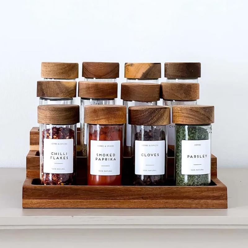 12-Piece Glass Spice Jar Set with Acacia Wood Lids